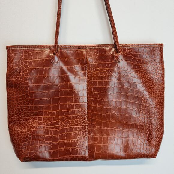 Maurizio Taiuti Large Shoulder Bag Crocodile Skin Pattern Brown Leather Vtg 90s - Picture 4 of 16